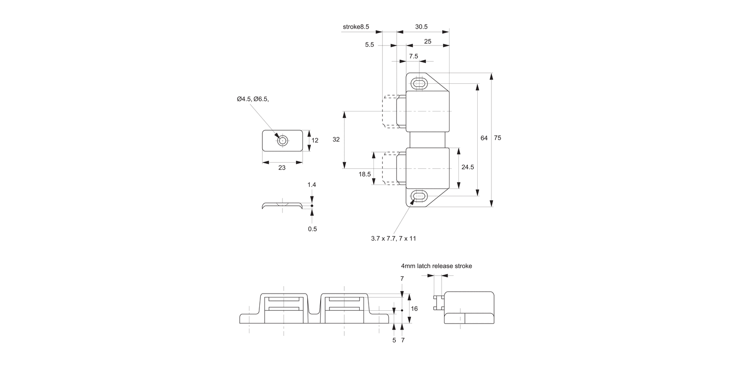 E5100 Magnetic Touch Latches - Double