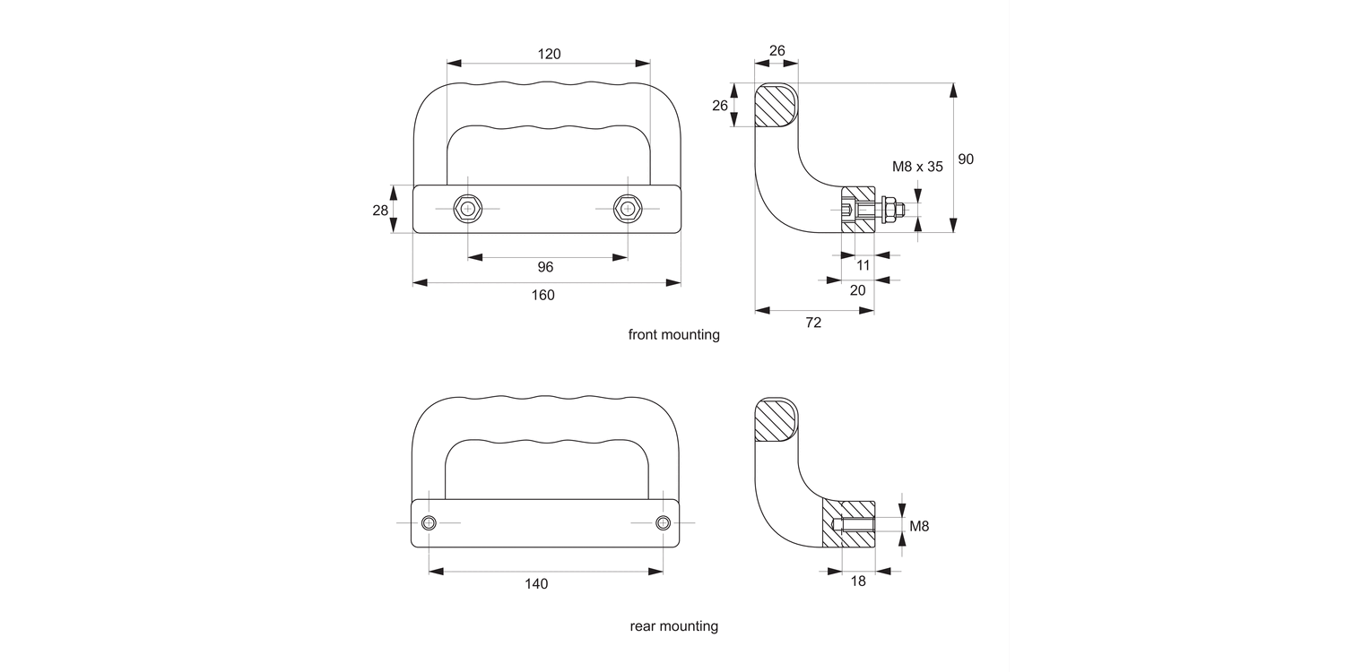 78180 Pull Handles - Cranked, Heavy Duty