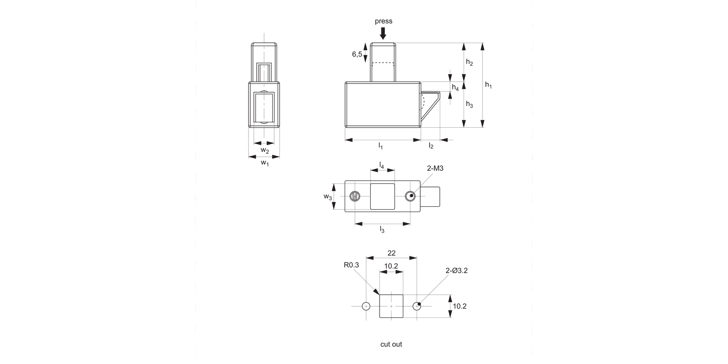 E1670 Push Latch - Spring Loaded Cam