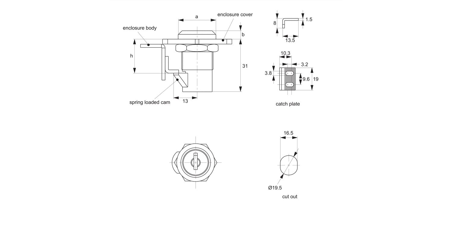 E1604 Push Lock - Spring Loaded Cam