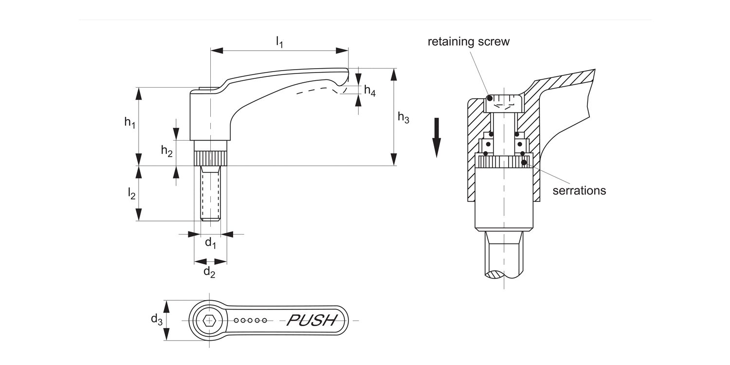 74880 Free Running Safety Clamping Lever, Grub Screw