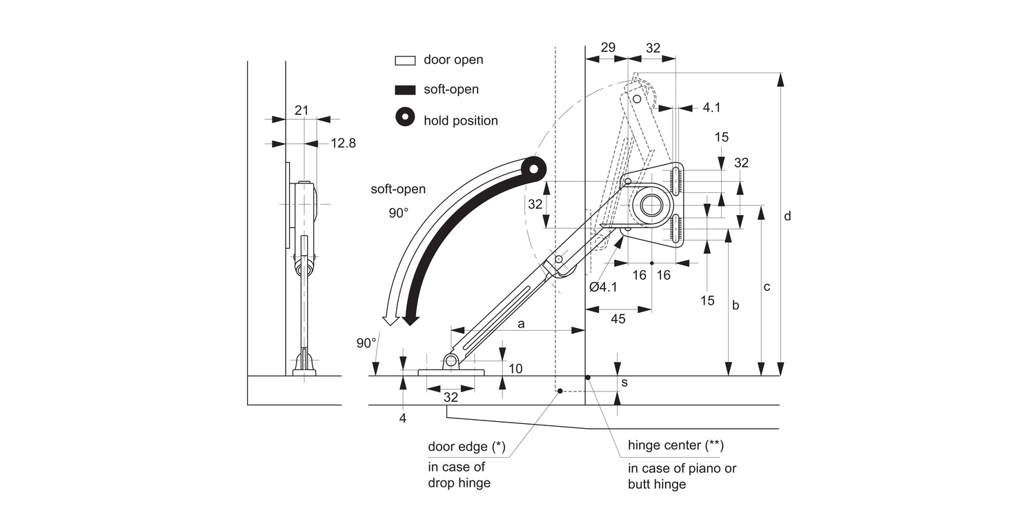 N0100 Soft-Closing Stays - for Downward Opening Lid