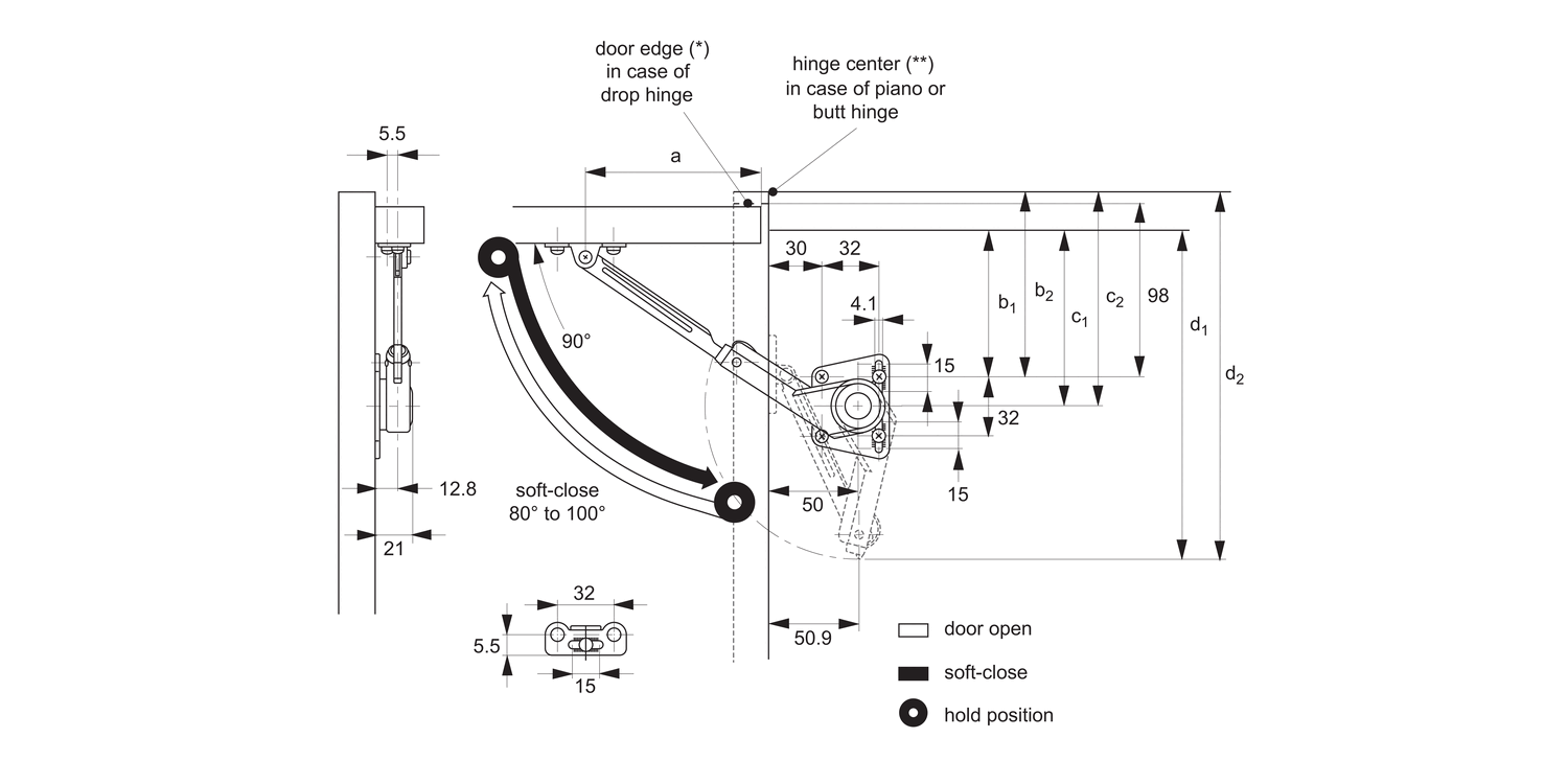 N0350 Soft-Closing Stays - for Upward Opening Lid