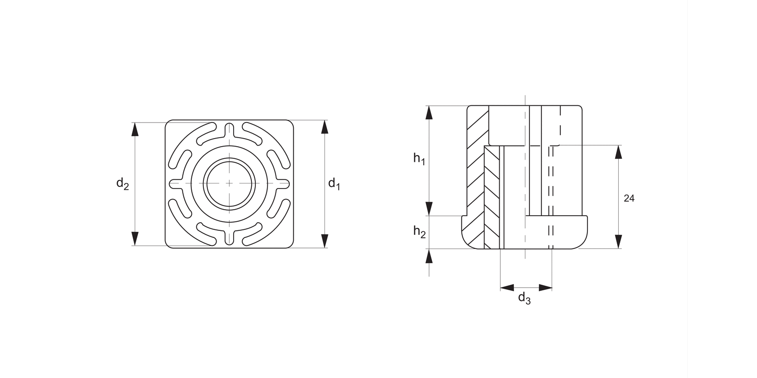 34691 Threaded Plastic Inserts for Hollow Section